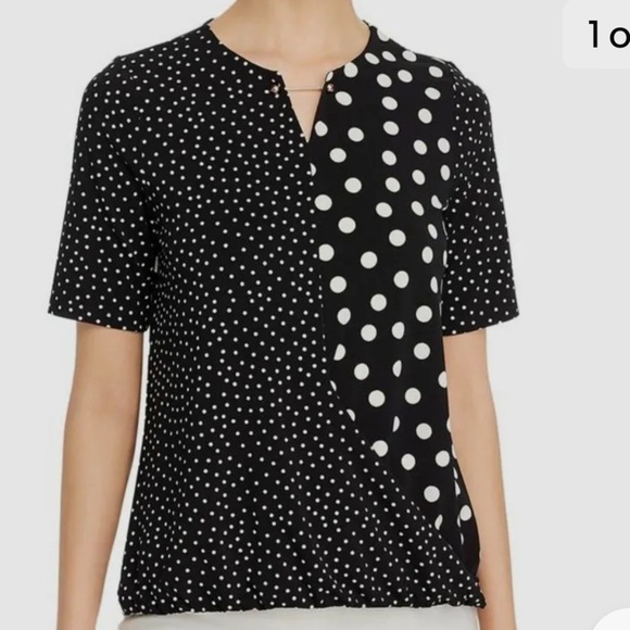 86. Tahari Blouse in Multi-Media Print Black & White Polka-Dots, Size Small - Picture 1 of 17